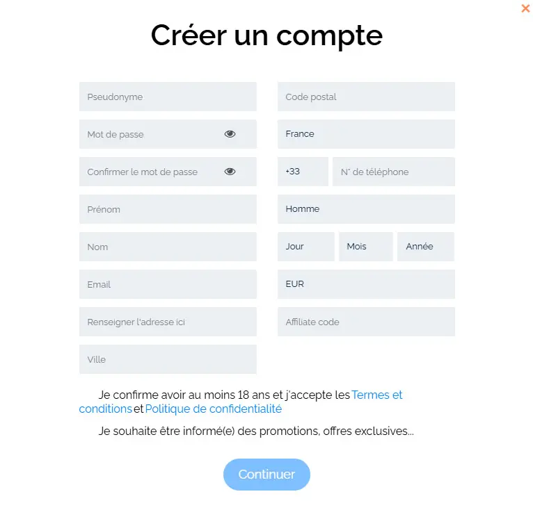 Processus d'inscription FamBet Casino